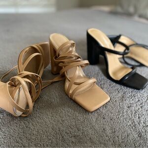 4”nude lace up sandal heels, 4”black strap heels,2 pairs for $32,1 pair for $17